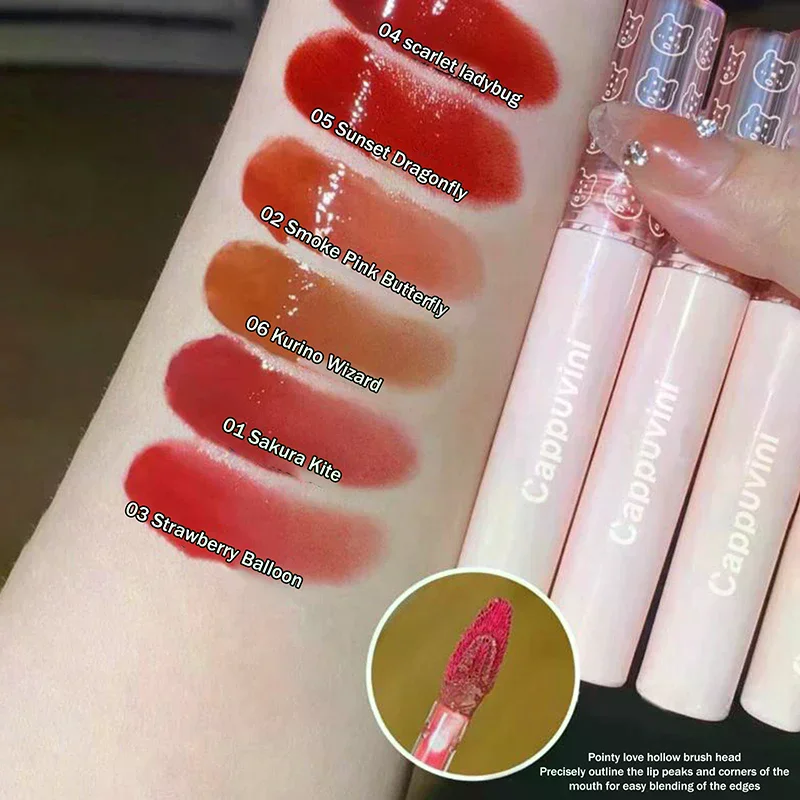 카푸비니 체리 워터프루프 미러 피니쉬 워터 립글로스 누드 레드 클리어 틴트 글래스 립 오일 리퀴드 메이크업 볼륨감 있는 룩