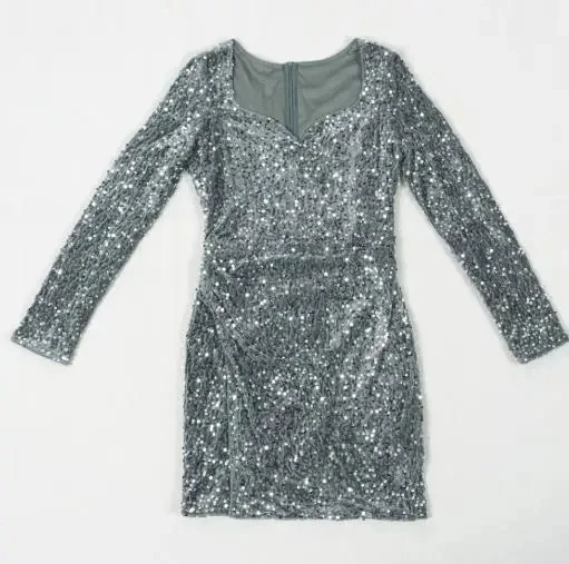 

Women's Sexy Sequin Slit Wrap Dress Female Daily Clothing New Fashion Woman Long Sleeve High Waist Skinny Mini Party Dresses