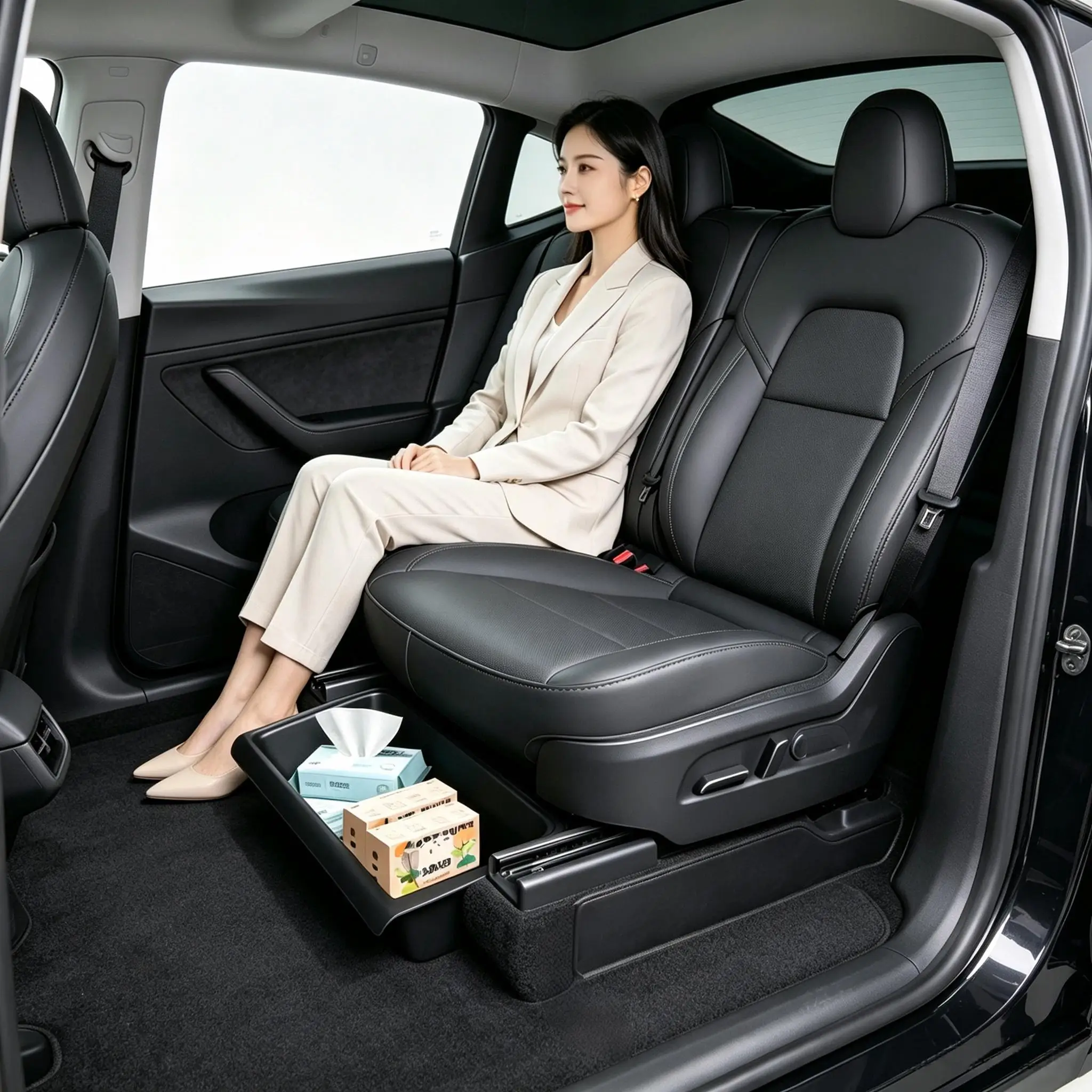 For Tesla Model Y Juniper 2025+ Under Seat Storage Box Drawer Holder TPE Hidden Storage Tray Push Pull Car Organizer Accessories