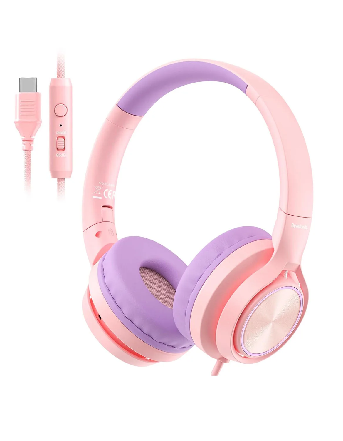 

Upgrade USB-C Kid Headphone with Microphone, Safe Volume Limiter 85/94dB, Foldable Over Ear Wired Headphones for Toddlers/Teens