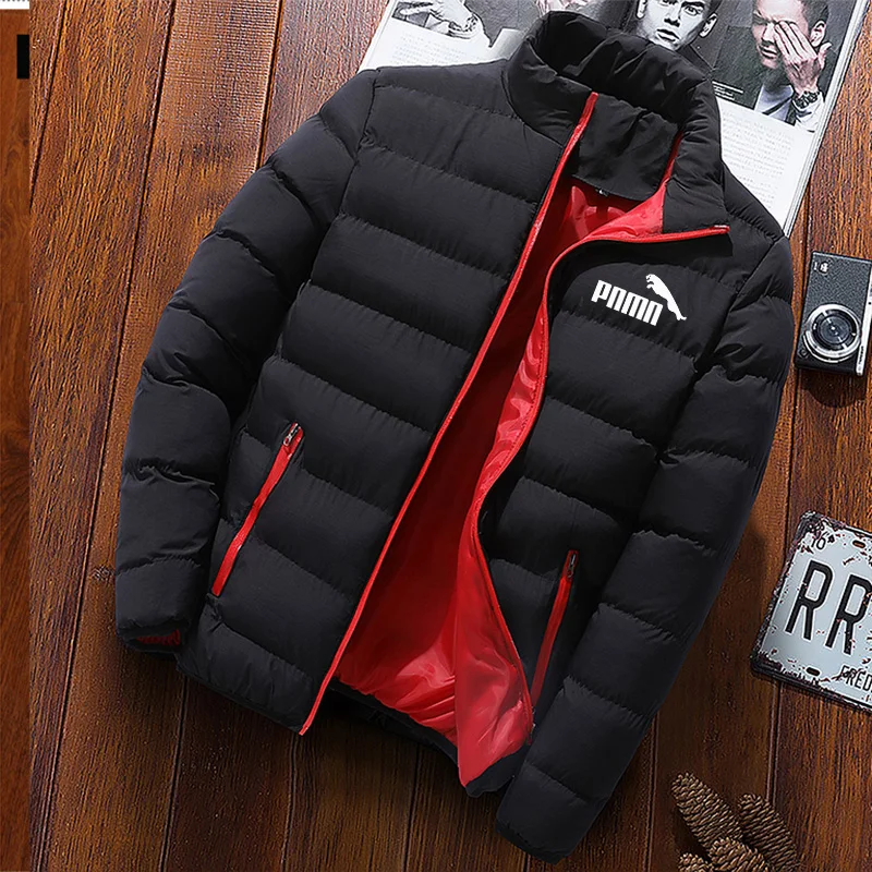 

2024 men's trend casual wear new warm parka winter coat solid standing collar windproof cotton jacket