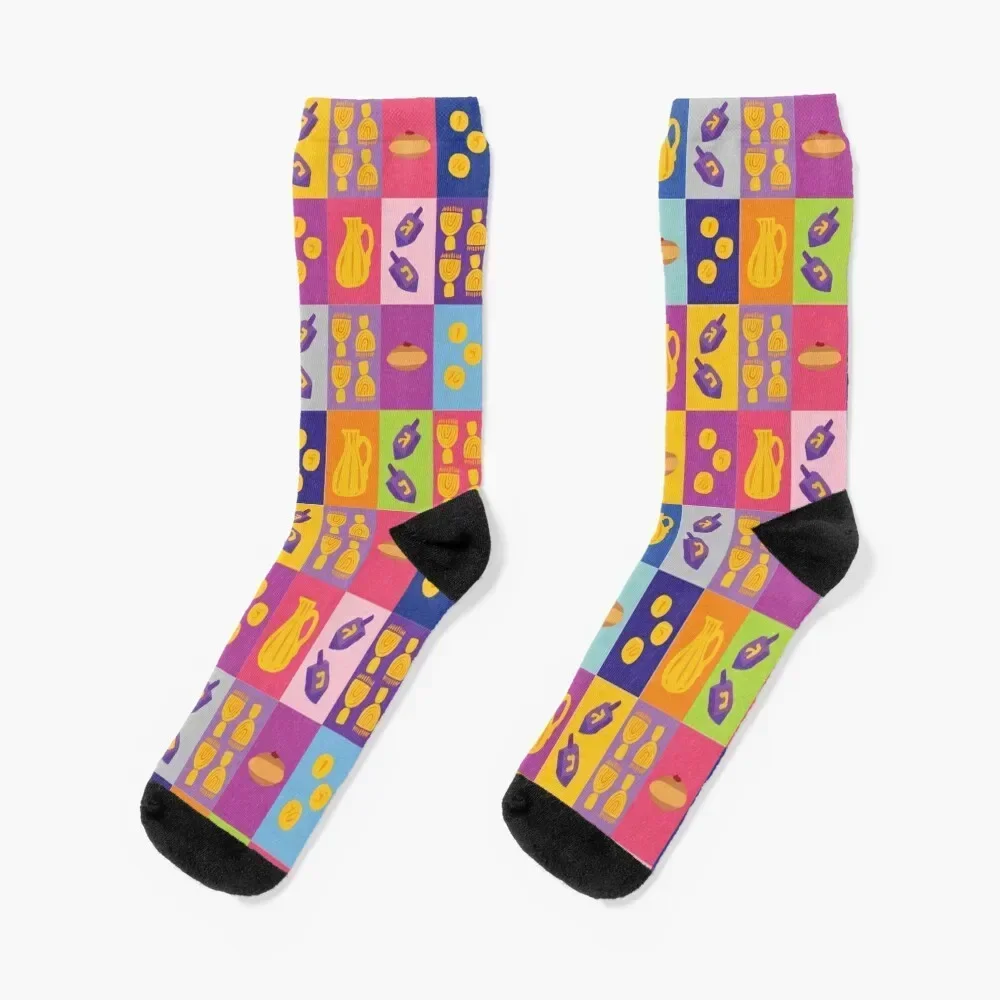 

Chanukah Smorgasbord - Pinks Pop Art Grid Socks heated christmass gift Antiskid soccer sports and leisure Socks Girl Men's