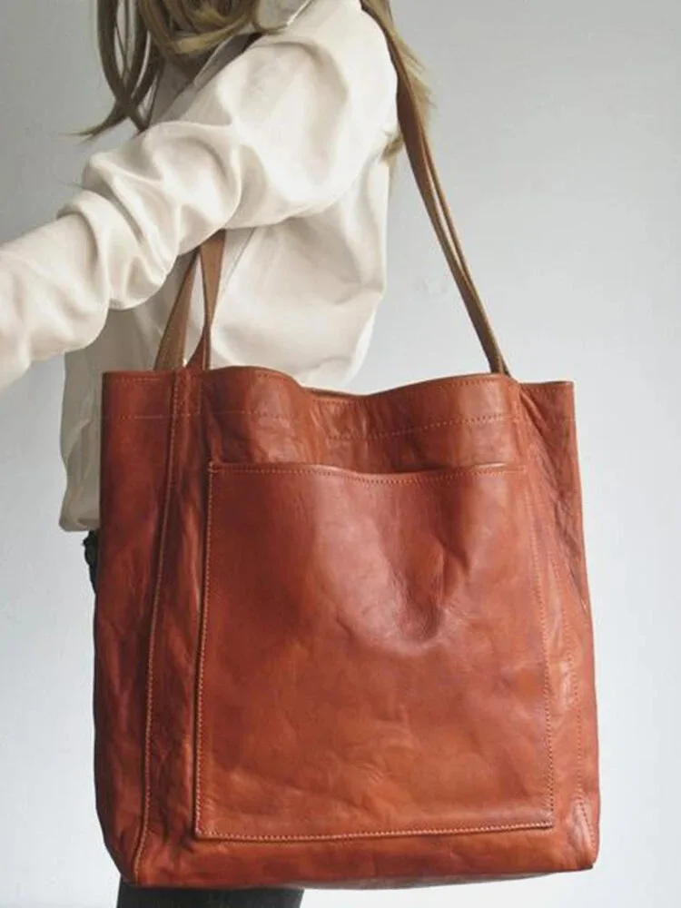 2023 New Soft  Handheld One Shoulder Vintage Oil and Wax Leather High CapacityTote Cross Border  Bags For Women