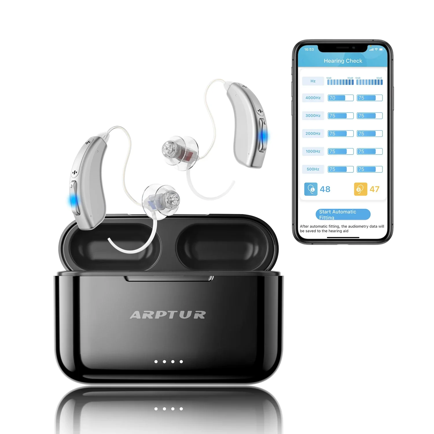 Bluetooth Hearing Aids for Seniors Rechargeable with Noise Cancelling APP Control Self-Fitting Wireless Music Stream Hand-free