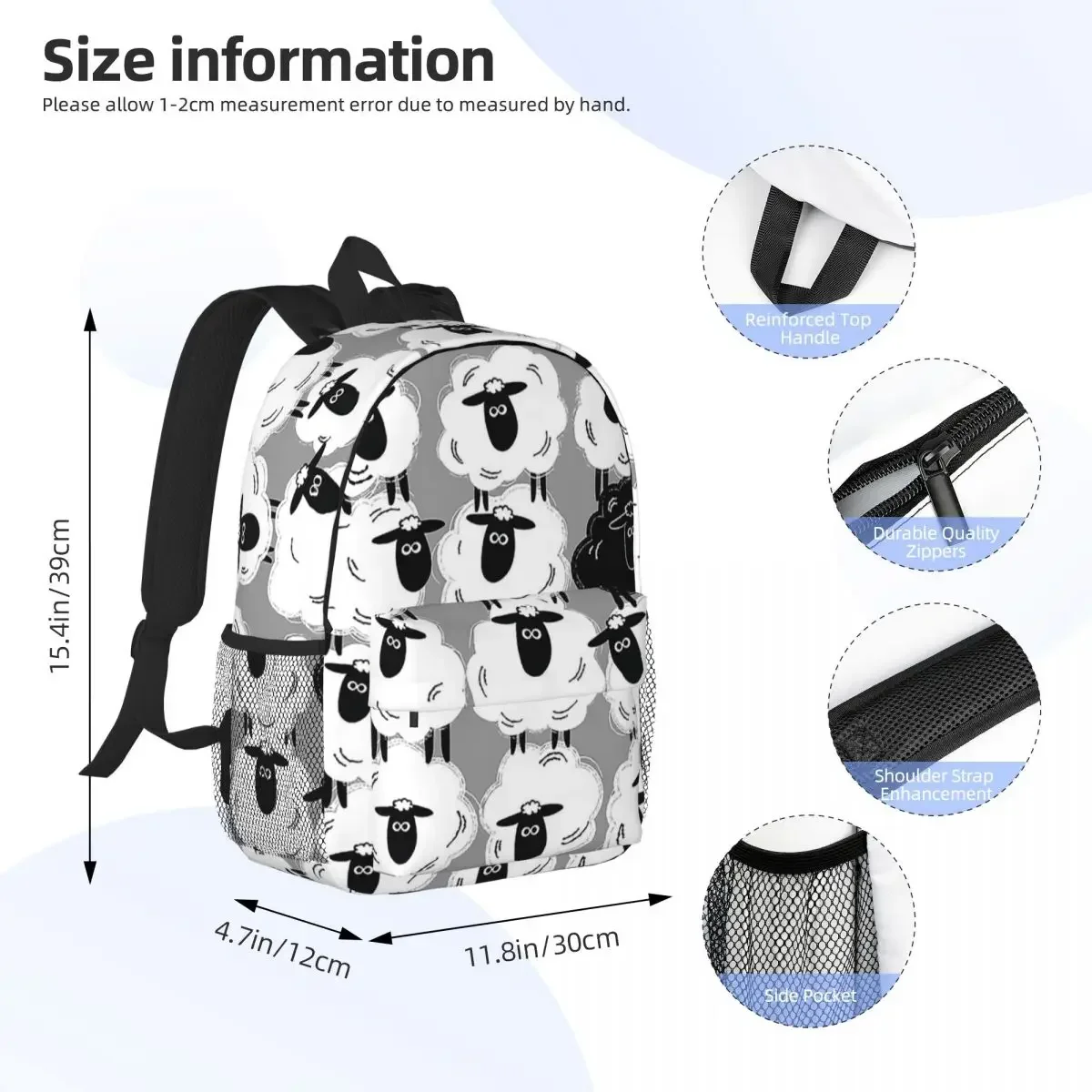 Black Sheep #1 - By Sheep Well Backpacks Boys Girls Bookbag Fashion Students School Bags Travel Rucksack Shoulder Bag