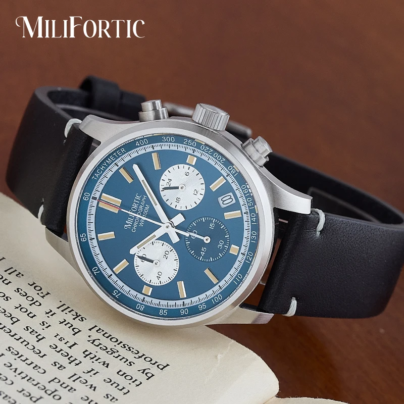 Milifortic ساعة كوارتز رجالية فاخرة فستان الأعمال ساعات R079 الياقوت كريستال كلاسيكي 3 الطلب الفرعي كرونوغراف VK63 مقاوم للماء