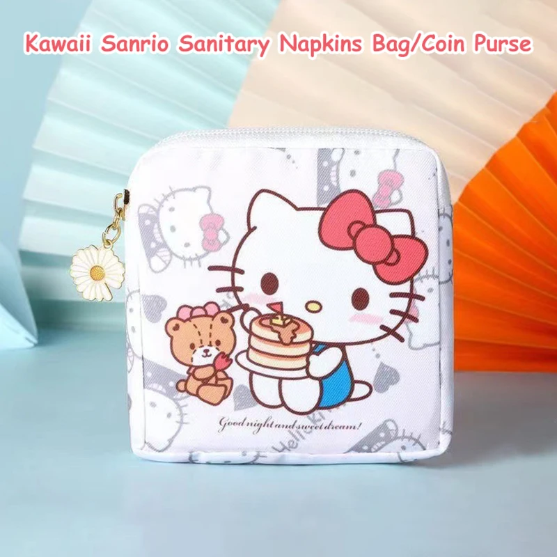 Kawaii Hello Kitty Sanitary Napkin Storage Bag Cartoon Pochacco Travel Portable Makeup Bags Coin Purse Lipstick Earphone Bags