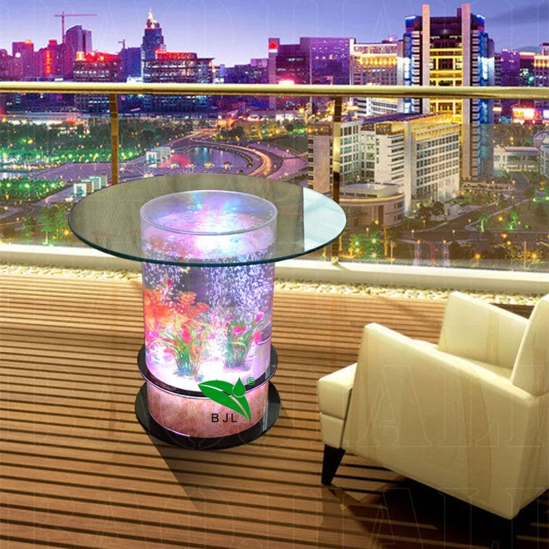 Custom, glass table top led water fountain Aquarium Bar dinning table