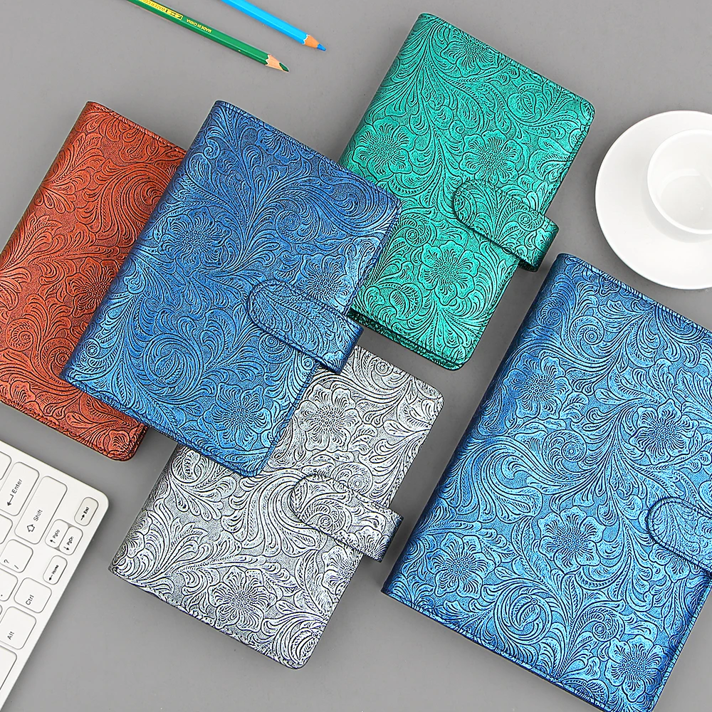 A5 A6 Notebook Abdeckung Metall Farbe 6 Ring Binder PU Clip-auf Notebook Leder Lose Blatt Notebooks Journal Schreibwaren