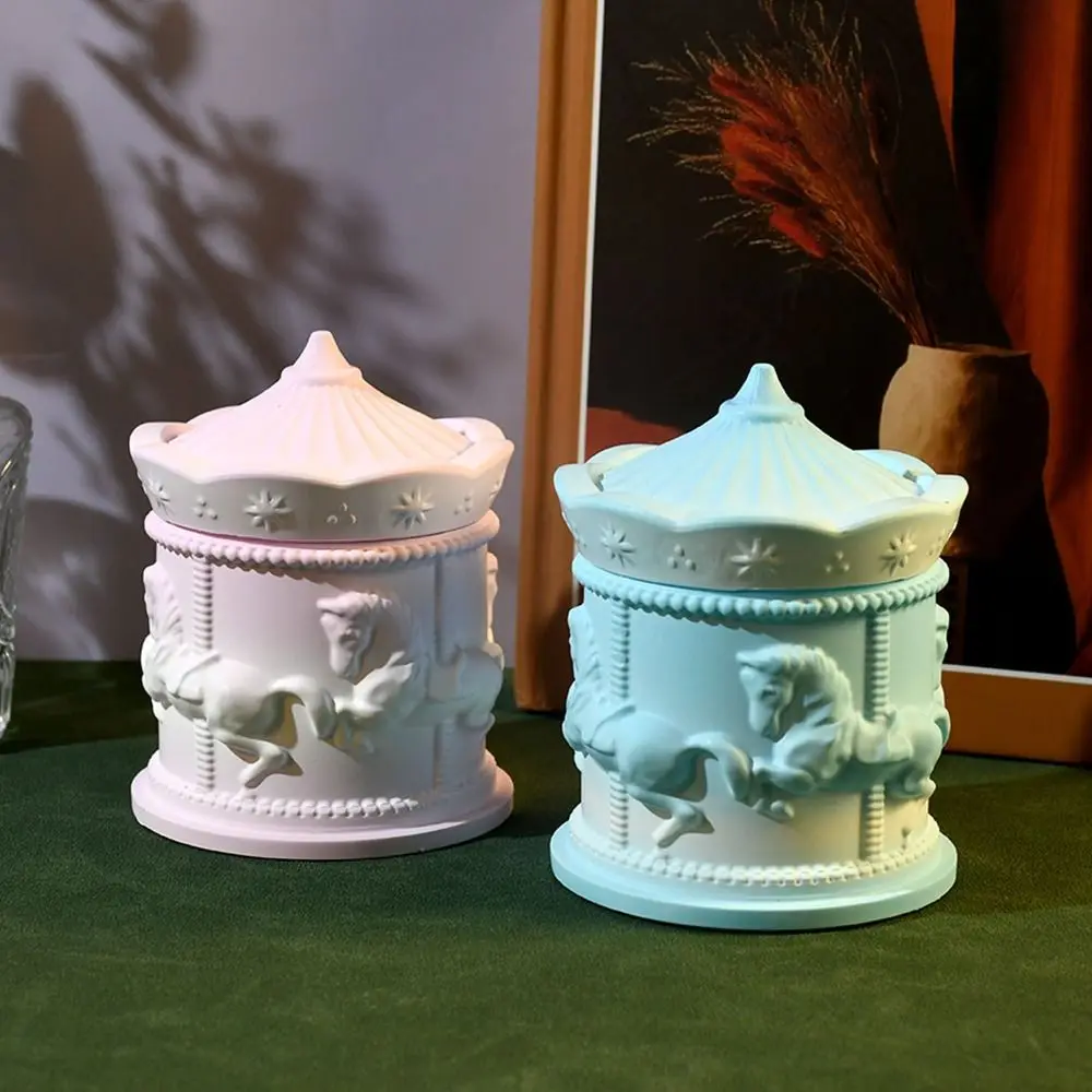 Cute Style with Lids Carousel Storage Box Mold DIY Mold Storage Box Shape Cylinder Jar Mold Plaster Mold Resin Crafting