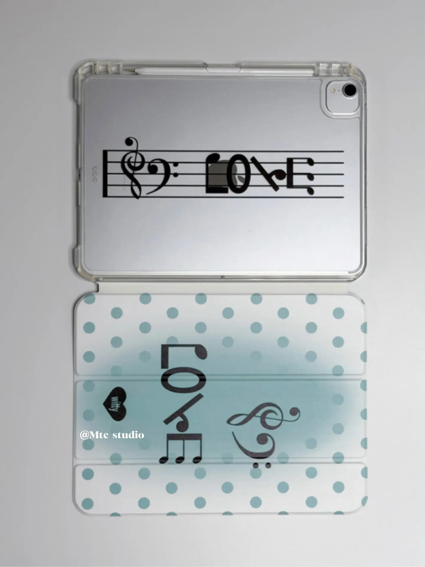 Gradient Green Polka Dots Music Notes 3+Y-fold Flip Clear Cover For iPad 10th 11th Gen 7/8/9 10.2'' Air 4 5 6 7 11 Mini 6 7 Case