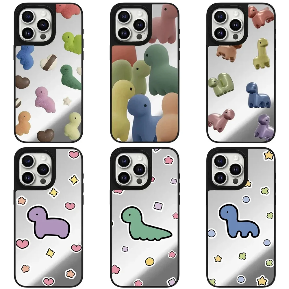 

Cute Cartoon Dinosaurs Mirror Magnetic Phone Case Cover for IPhone 11 12 13 14 15 16 Pro Max Case for IPhone 16 Pro Max