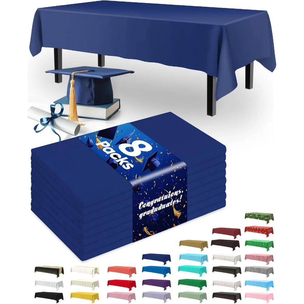 

Plastic Table Cloth Disposable 8 Pack, 54 x 108 Inch Table Cloths, Graduation Decorations Class of 2025, Graduation Party, Tabl