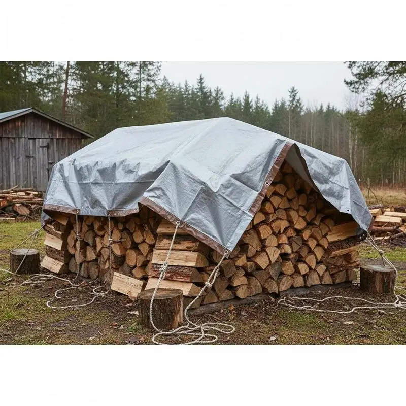 Bâche de protection extérieure 487,7x609,6 cm, bâche imperméable en polyéthylène 10 mils, résistante aux déchirures, aux UV et aux températures, avec œillets renforcés, haute durabilité, argent/marron