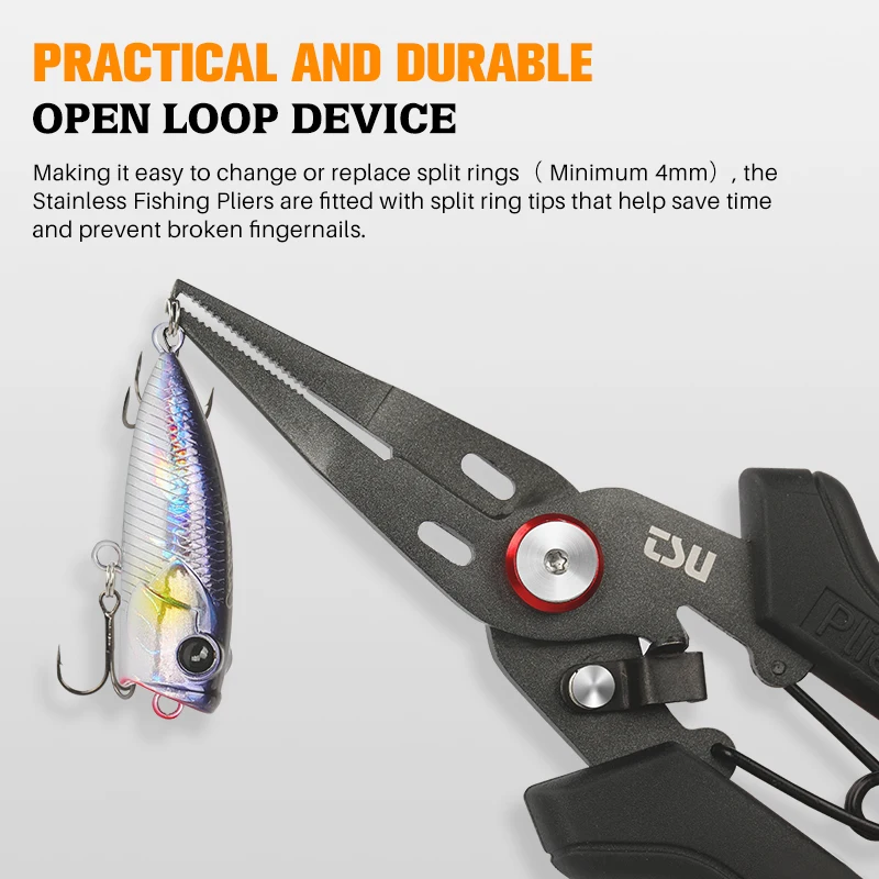 TSURINOYA Split Ring Fishing Pliers Braid Cutters Fishing Line Scissors 80g RS-165 Stainless Steel Rubber Handle Fishing Tackle