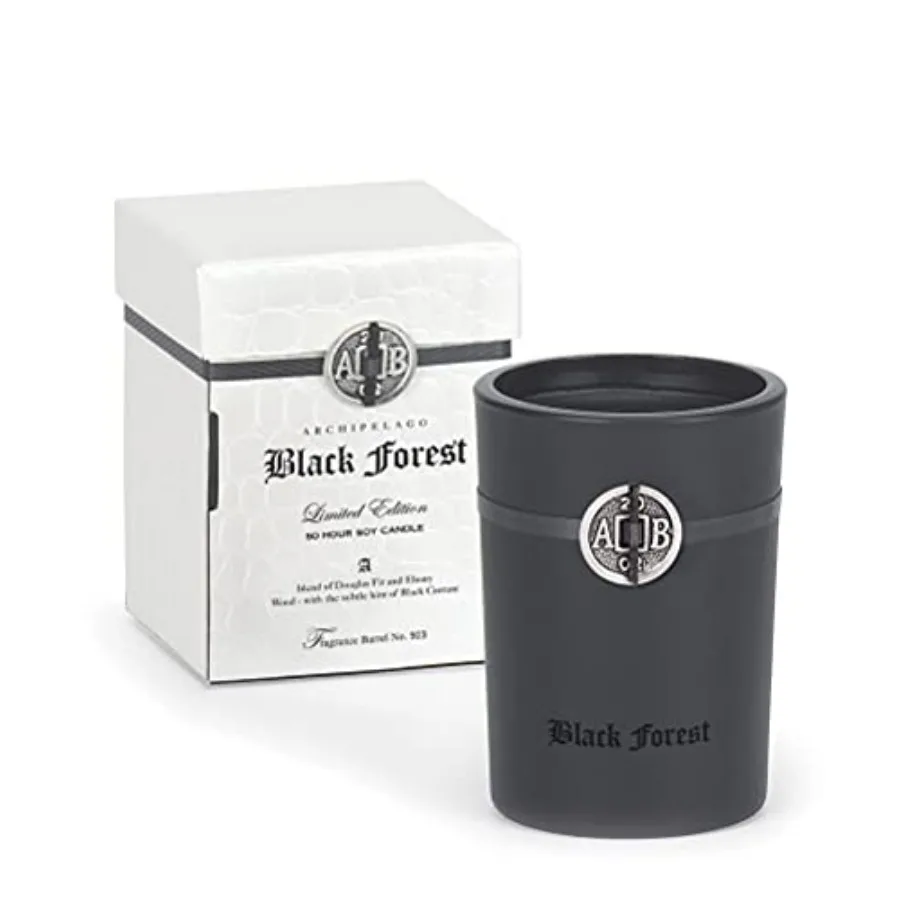 Vela en Caja Black Forest, Aroma a Madera de Ébano Oscuro, Abeto Douglas y Grosella Negra, Mezcla de Cera de Soja Limpia, Mecha Sin Plomo, 55 Horas de Duración