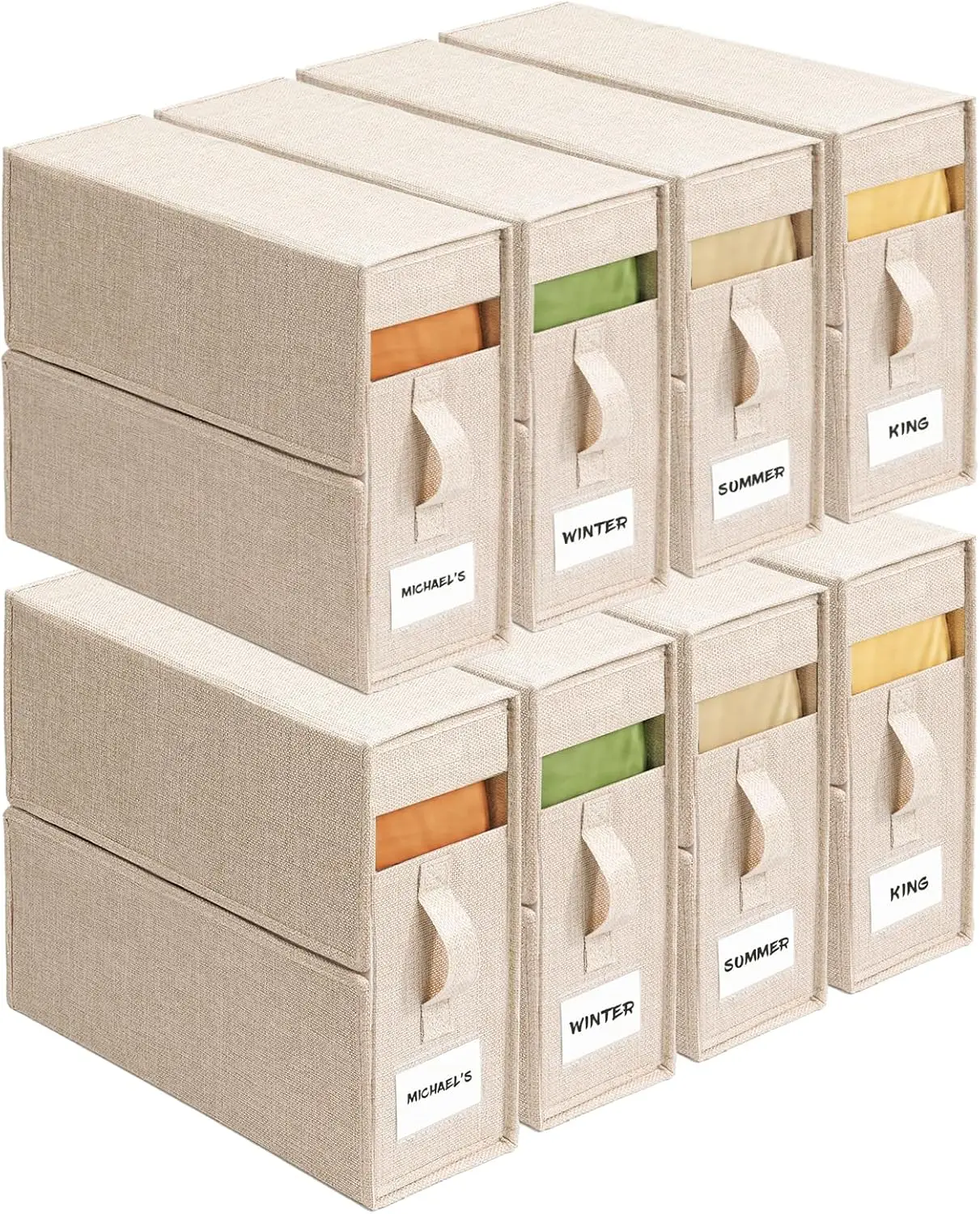 

8-Pack Foldable Linen Organizers with Clear Window, Dustproof Storage Boxes for King/Queen Bedding and Blankets
