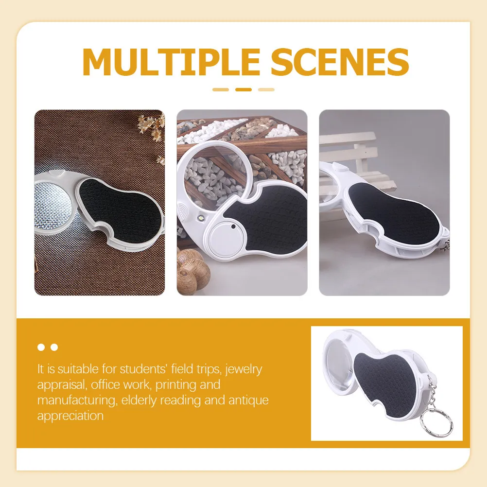 LED Pocket Magnifying Glass Portable Folding Magnifier for Reading Coins Jewelry Crafts with Keychain