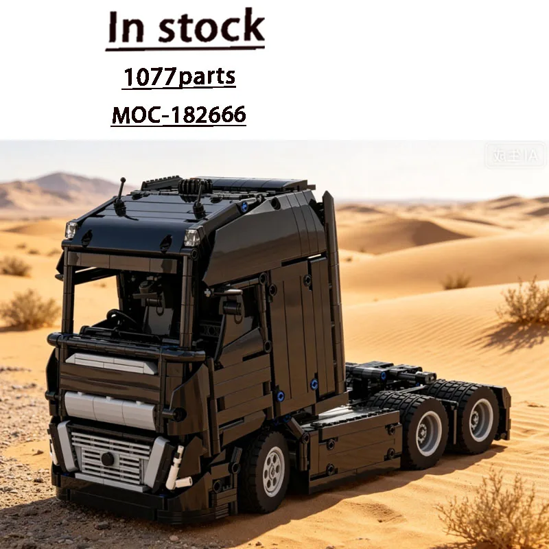 Building Block Model MOC-182666 Street Transport Flat-Front Semi-Trailer Truck 1077 Parts Birthday Christmas Custom Toy Gift
