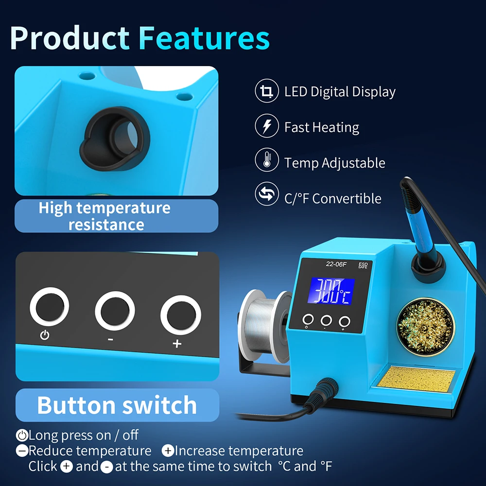 60W Digital Soldering Station PID Fast Heating Temperature Control 180-480℃ Adjustable ℃ ℉ Unit Electric Solder Welding Station