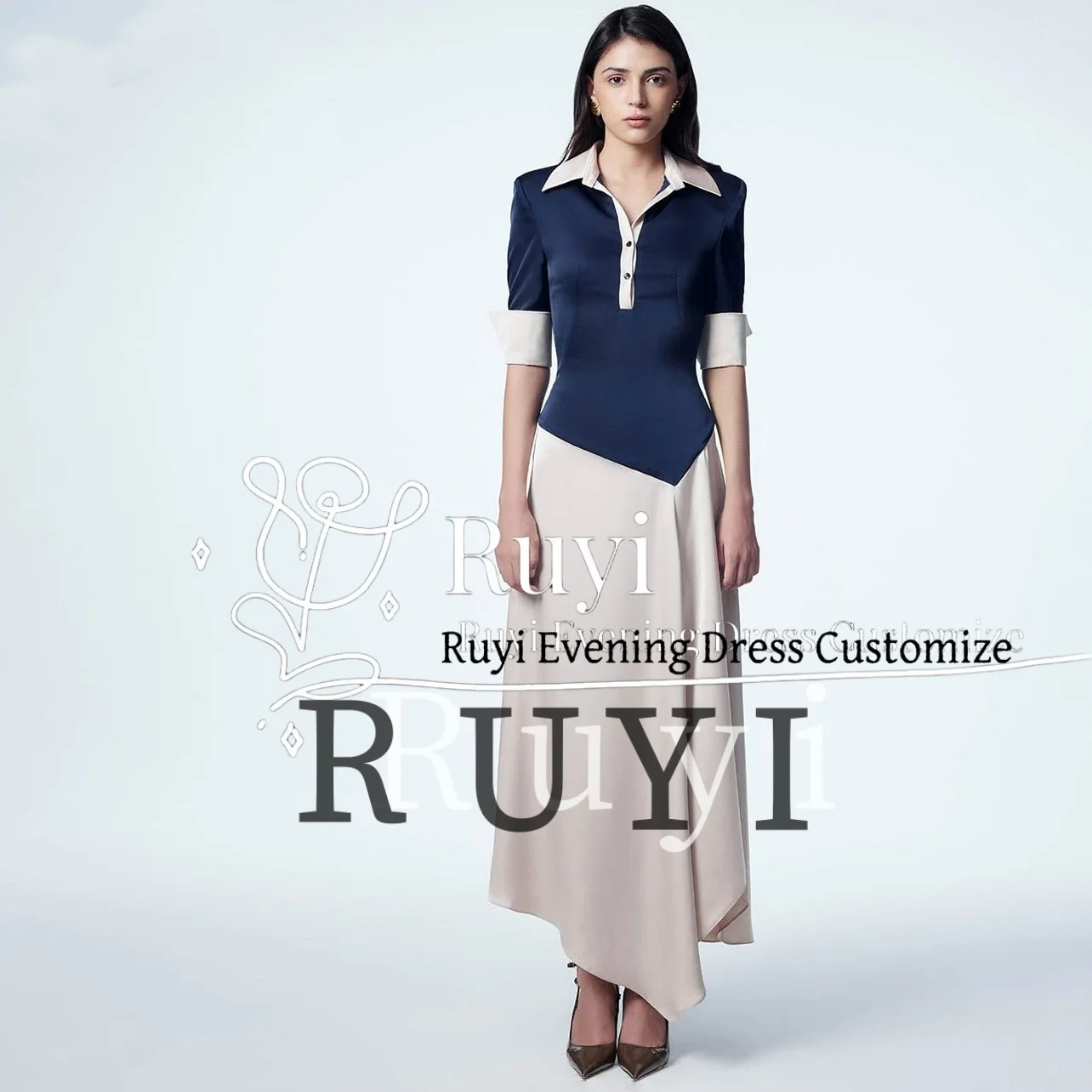 

Customized Glossy Half Sleeves Asymmetrical Prom Dresses 2025 Formal Evening Dress Side Slit Party Gown robes de soirée