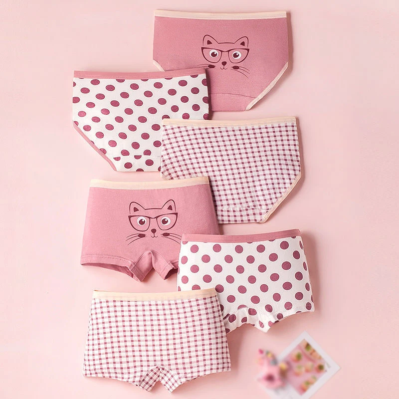 3Pcs/set Girls Cotton Underwear Children Panties Soft Breathable Cute Cartoon Cat Boxer Panties Girls Briefs Shorts