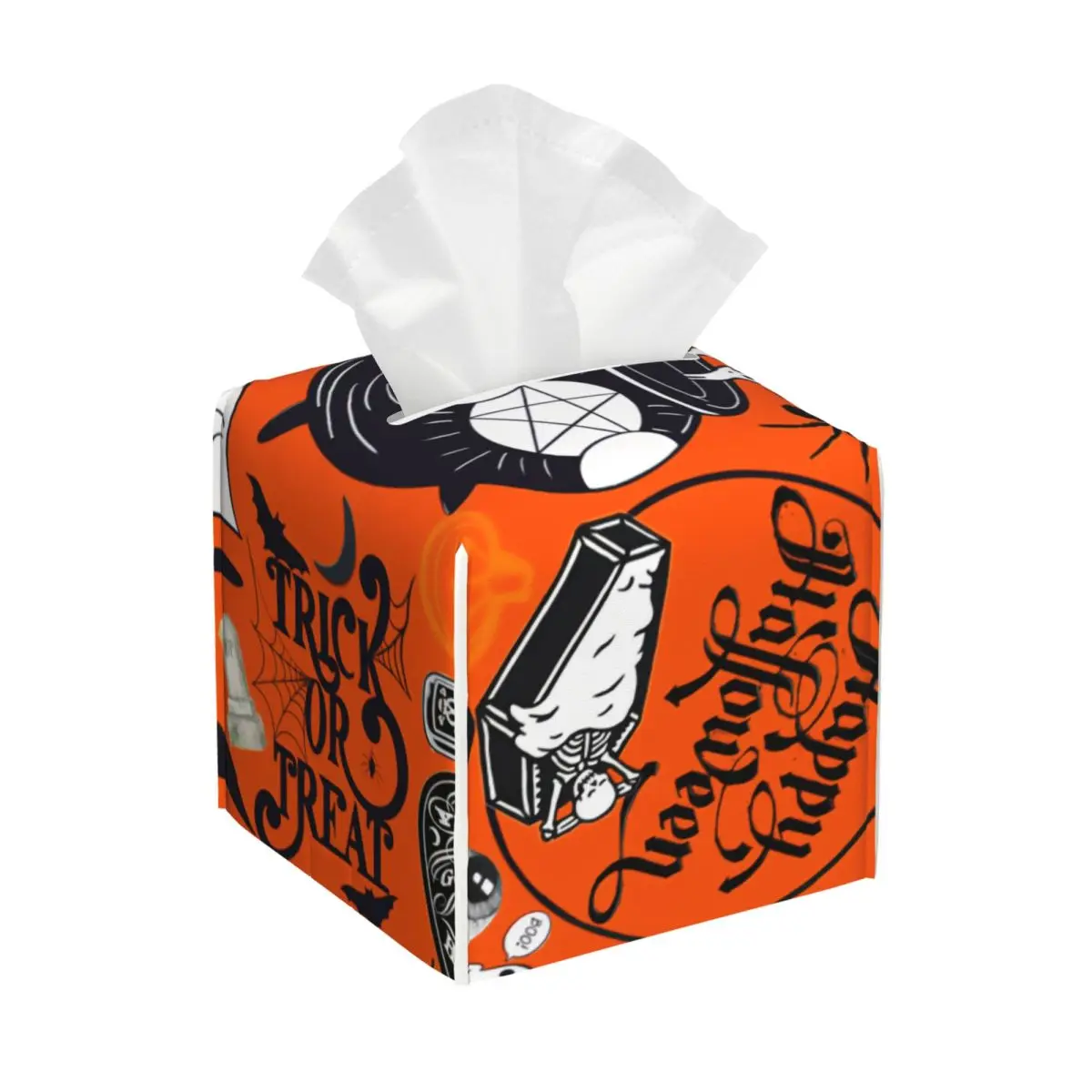 

Изготовленный на заказ чехол для салфеток «Счастливый Хэллоуин» из искусственной кожи, квадратный держатель для салфеток для лица для дома
