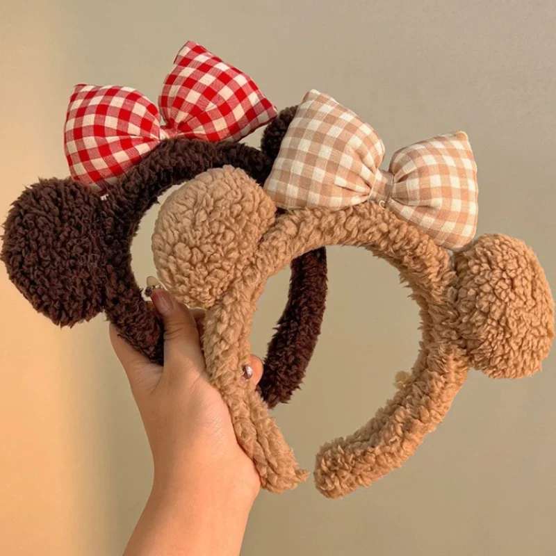 2024 Bowknot Little Bear Ear HairBand Female Winter Cute Cartoon Face Wash Hair Band HairHoop Korean Girl Hair Grotto Headband