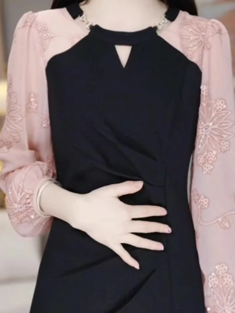 Ele emendado longo sve midi dr feminino faion primavera outono novo sle ladylike tamanho grande camada base saia de comprimento médio