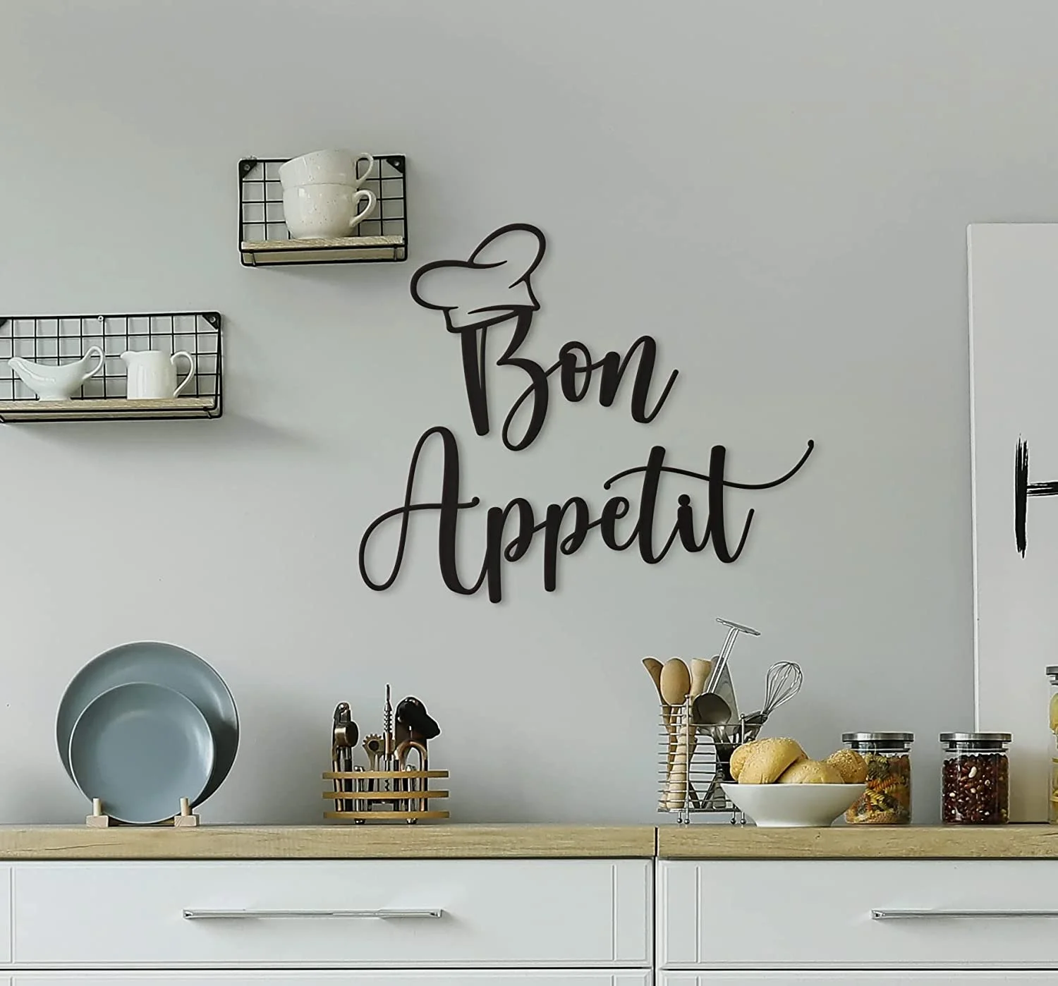 Bon Appetit Metal Wall Decor Black Modern Cute Bon Appetit with hat Metal Wall Art For Hanging kitchen signs wall decor