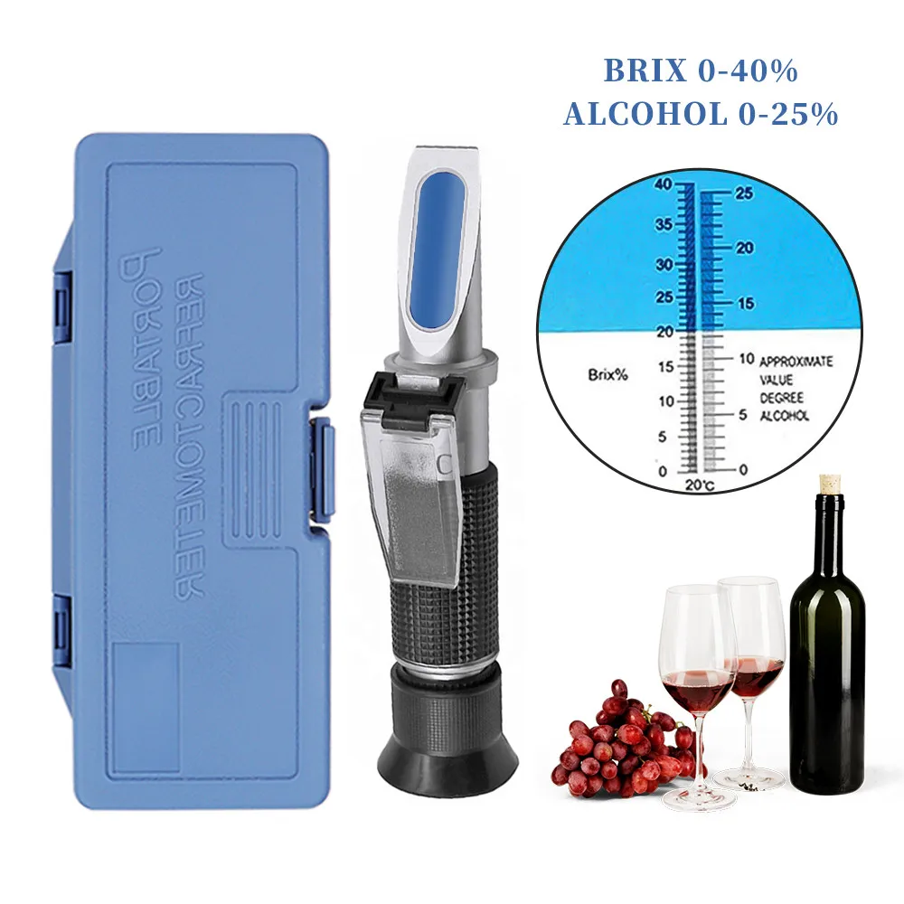 Handheld 0~40% Sugar Refractometer Household 0~25% Alcohol Wine Refractometer Beer Brix Concentration Detector Wort Tester