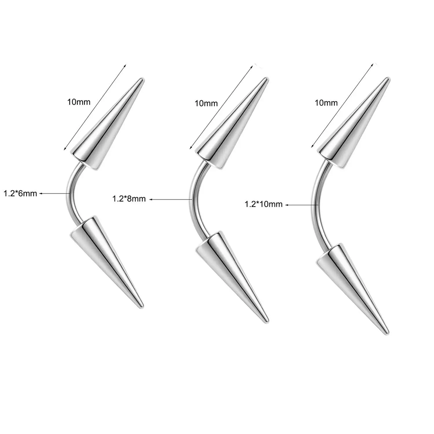 1piece 16G Stainelss Steel Eyebrow Ring For Men Women Long Spike Curved Nose Bridge Piercing Cone Lip Labret Piercings 3 Colors