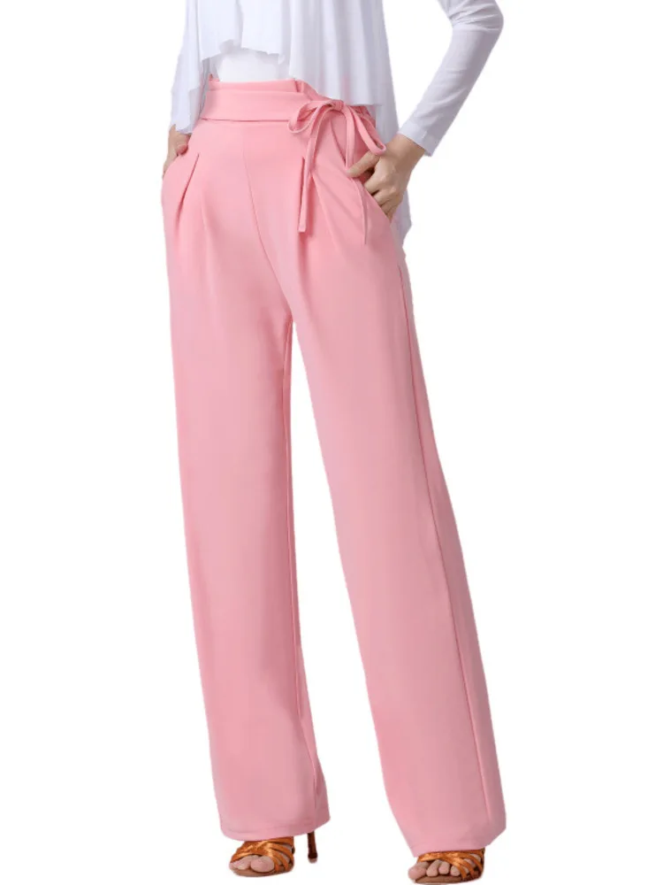 Einfarbige Hose mit hoher Taille und Kordelzug und weitem Bein – lockere, gerade Tanzhose für moderne Bühnen-Performance-Verbandshose