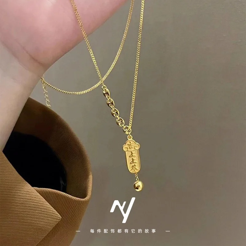 Collana con clavicola Lucky Send Collana di nicchia dal design di lusso leggero da donna in vero oro 9999 24 carati