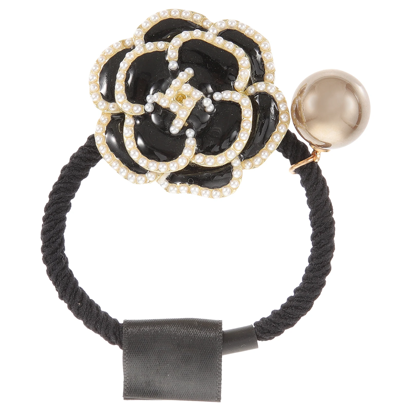 

Flower Hair Ties Elastic Bands Pearl Camellia Women Girls Ponytail Holders Hair Accessories Medium Thick Rubber