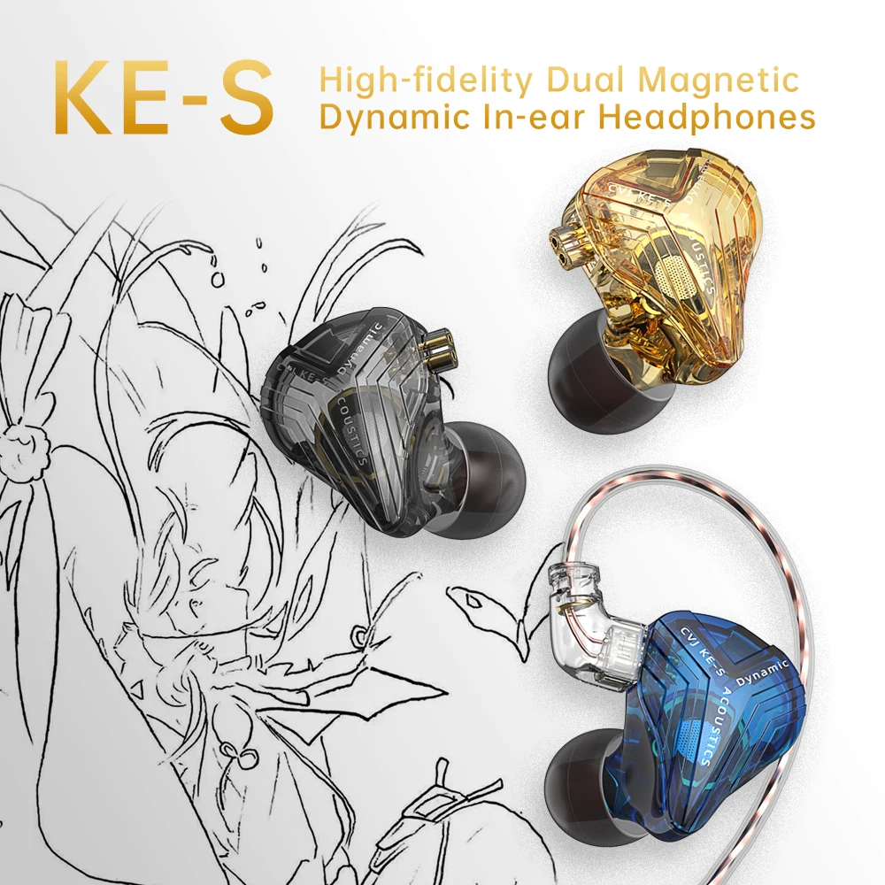 CVJ KE-S Earphones Dual Magnetic Dynamic Driver Headphones 360° Surround Sound Filed Headsets  In Ear Earbuds With Hifi Cable