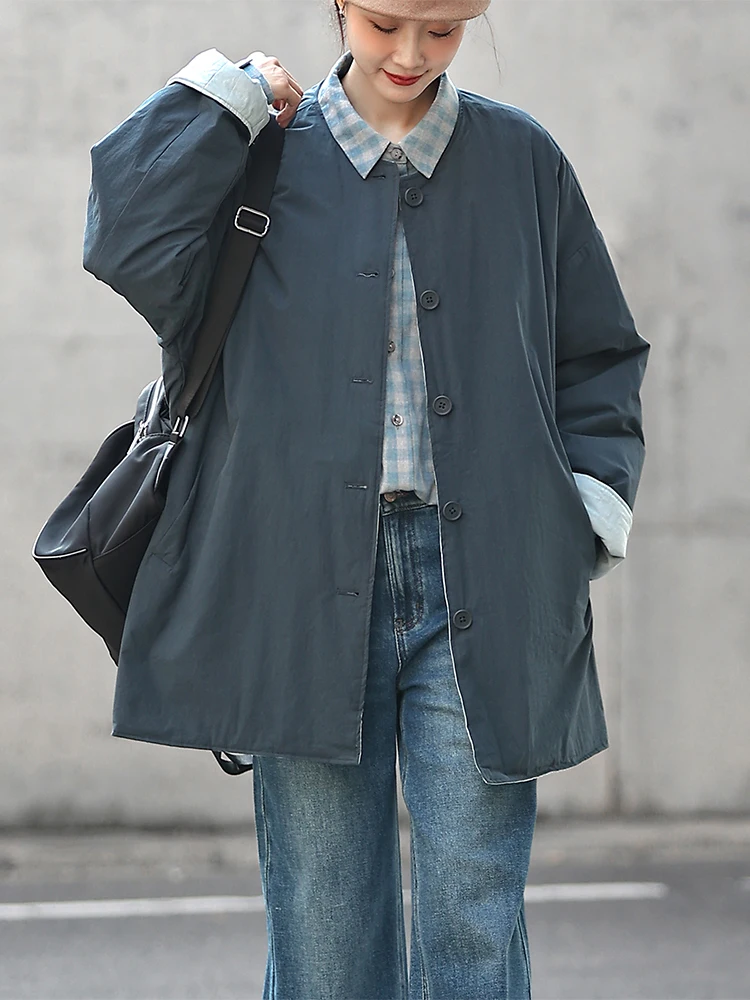 

Двусторонняя хлопковая куртка-парка из 100% хлопка средней длины, теплая, повседневная, свободного кроя, женская, утепленная, с длинными рукавами