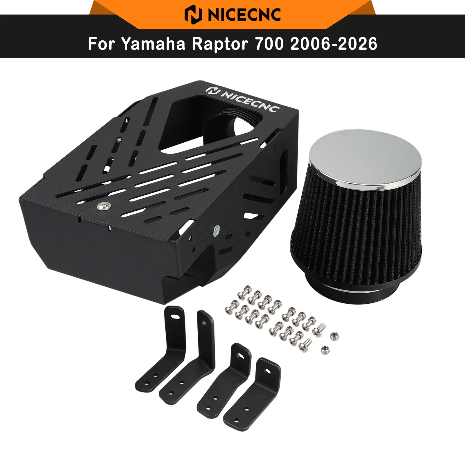 NICECNC For Yamaha Raptor 700 2006-2026 700R 2009-2026 Intake System Filter Kit Air Box Replaces 1S3-14411-00-00 Aluminum Alloy