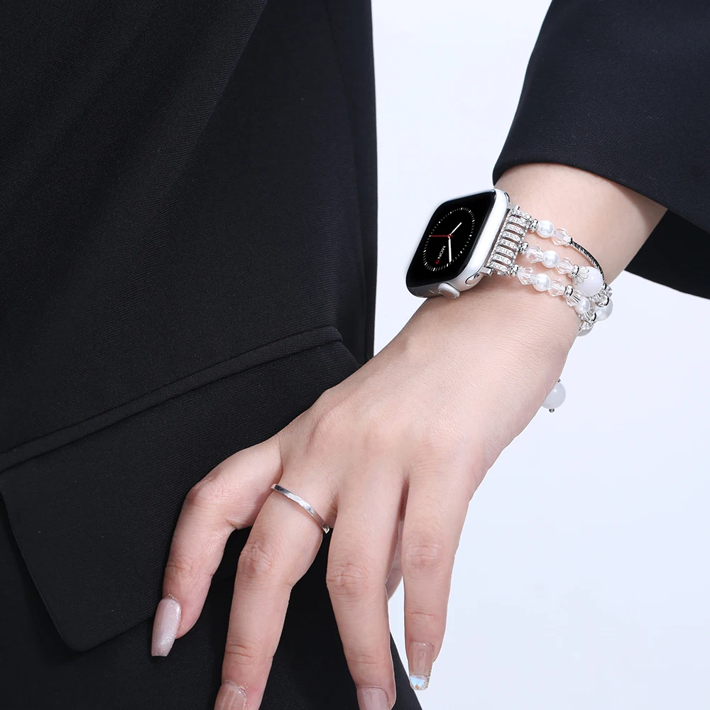 النساء سوار حزام ل سوار ساعة يد آبل 44 مللي متر 40 38 42 41 45 49 مللي متر مطاطا العقيق اللؤلؤ معصمه ل Iwatch سلسلة 9 8 7 SE 6 5 #4