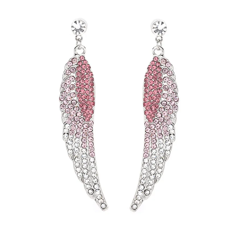 

Fashion Rhinestone Angel Wings Feather Pendant Drop Earrings Luxury Designer for Valentine's Day Gift