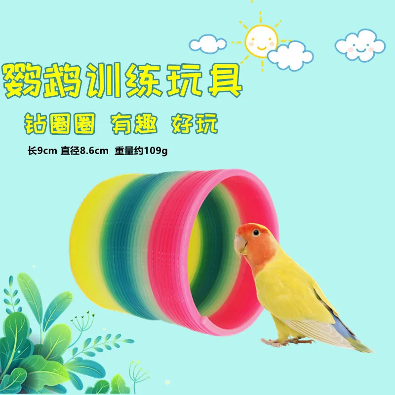 Parrot Bird Toys Training Supplies Utensils Tiger Skin Xuanfeng Rainbow Circle Drilling Hole Interactive Anti-Bite Toys