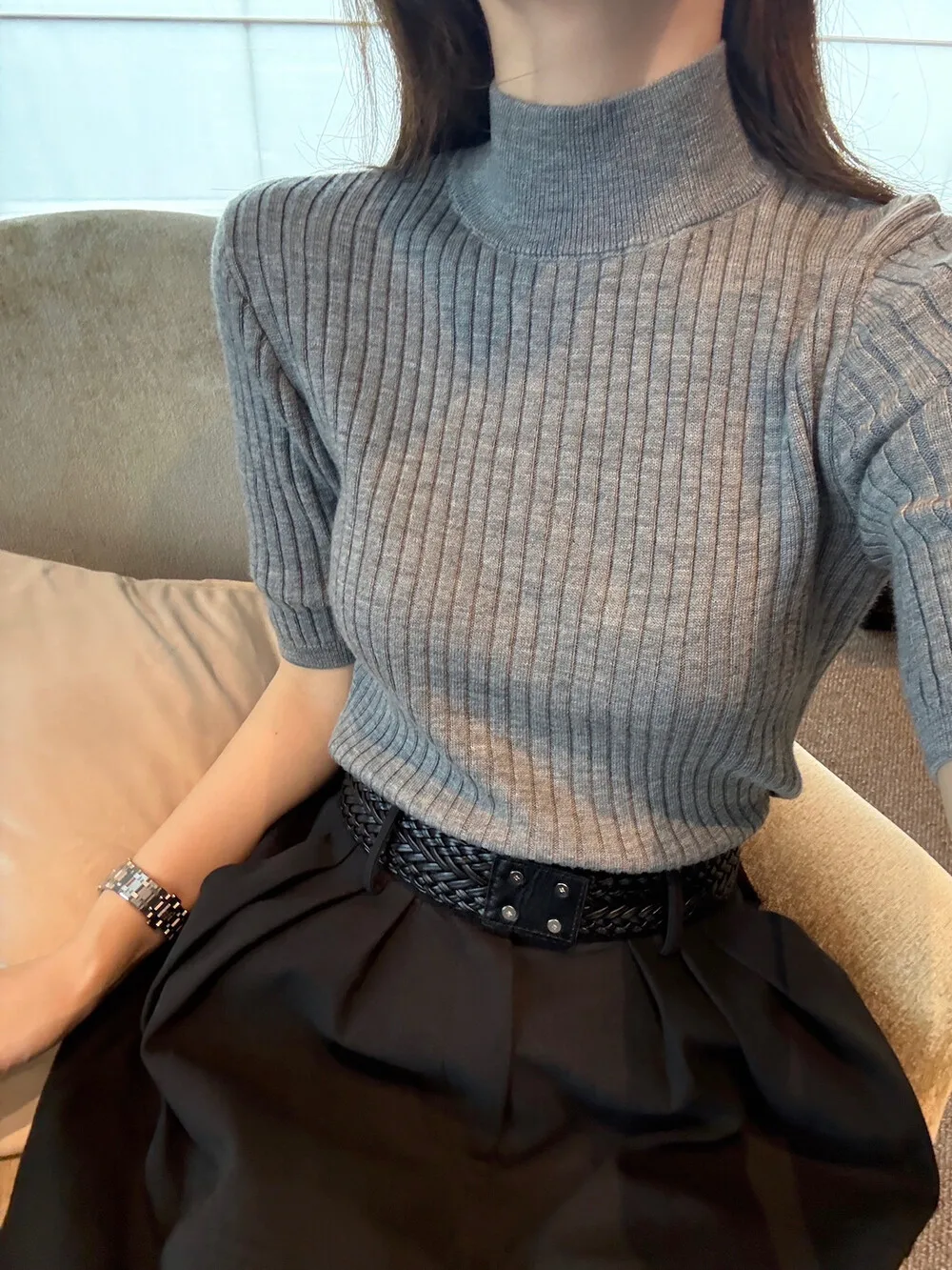 

Slim Fit ort Sve Wool Knitwear f High Collar ort Sle Base Layer Spicy Girl Top Casual Sle Women's Faion