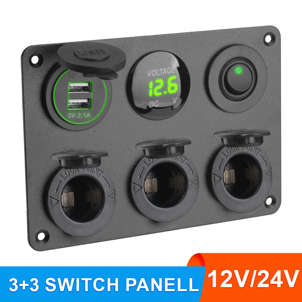 Car Distribition Panel 24V 12V Splitter Cigar Lighter Socket USB Chargers 3.0 5Ports Power Adapter With Switch Digital Voltmeter