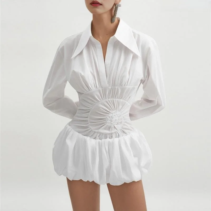 

Сексуальное пышное платье-рубашка с короткой юбкой, дизайнерское, осенне-зимнее, новое, с высокой талией, в европейском стиле, с длинными рукавами, повседневное.