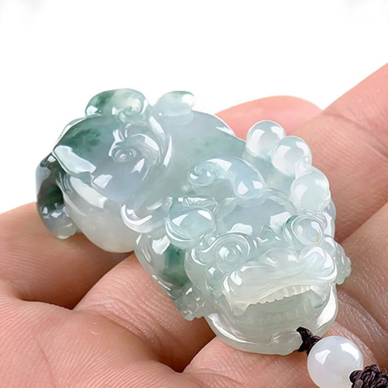 Jadeite A , Burmese Jade, Type With Flower Pattern, Auspicious Pixiu Pendant Men And Women