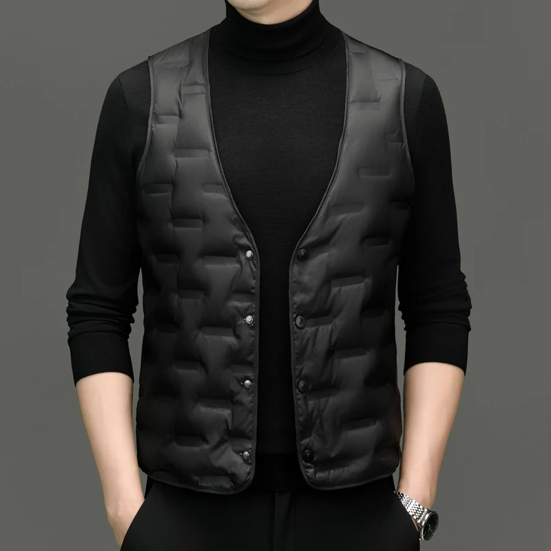 

Men Black Padded Vest Winter Autumn Lightweight Thermal Waistcoat Male Warm Herringbone Vest Qulited Sleeveless Coat 2024 New