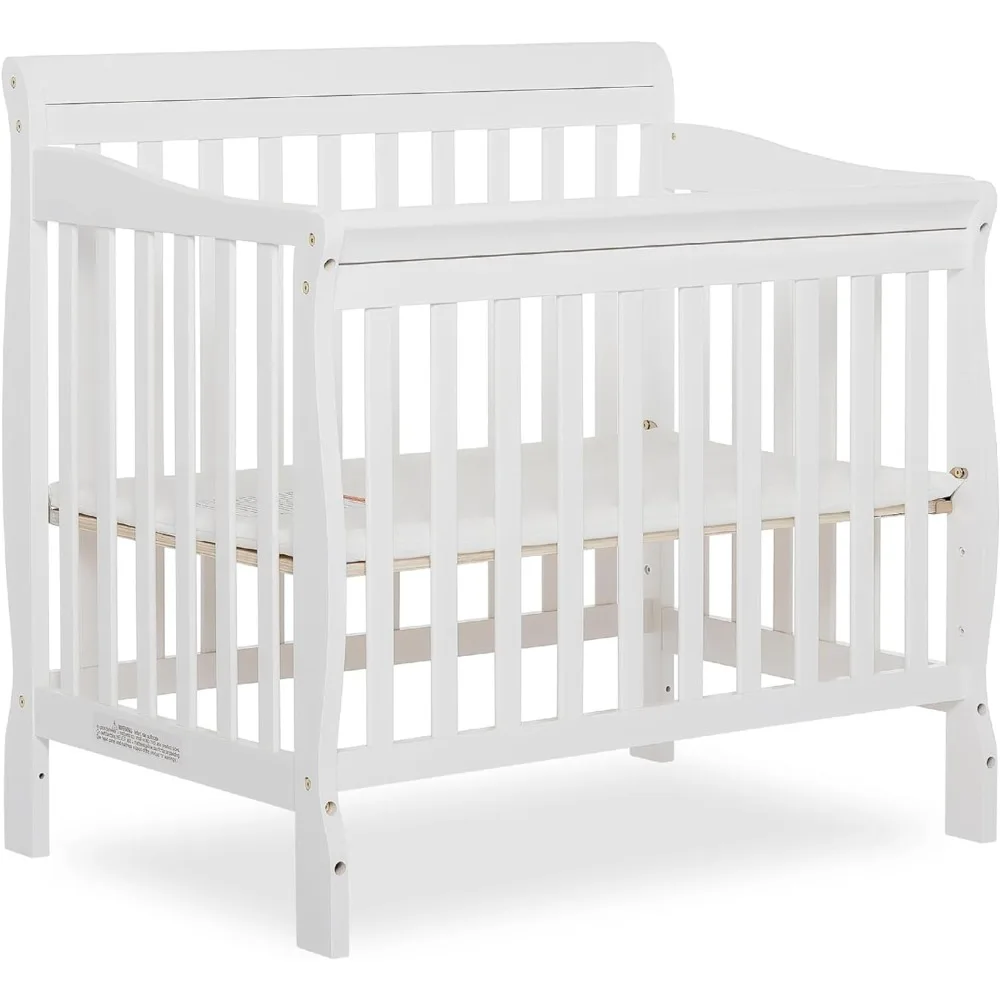 

Aden 4-in-1 Convertible Mini Crib In White, Greenguard Gold Certified, Non-Toxic Finish, New Zealand Pinewood, With 3 Mattress H