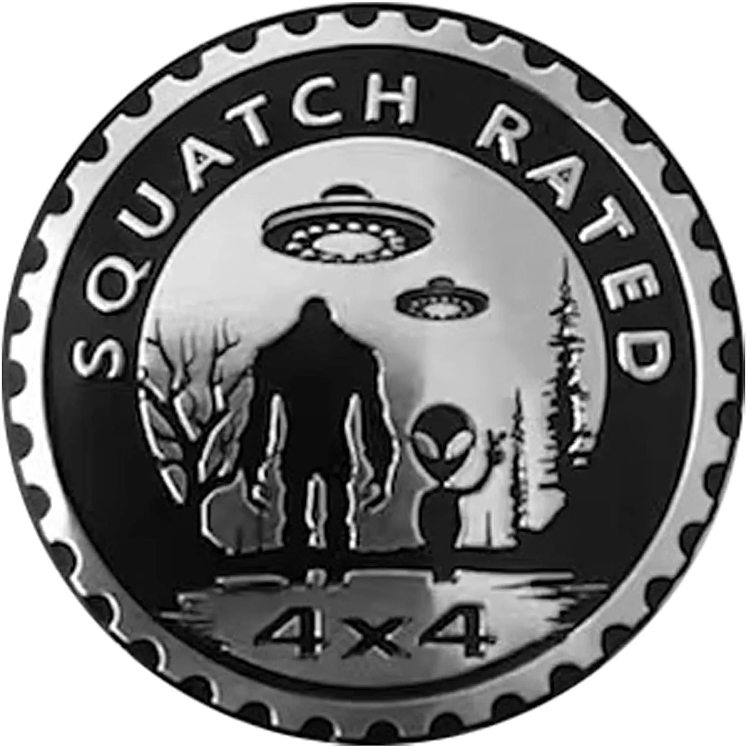 

Squatch Aliens Badge Rated Car Emblem, 4 x 4 Metal Automotive Bigfoot Badge 3D Metal Car Badges Emblem