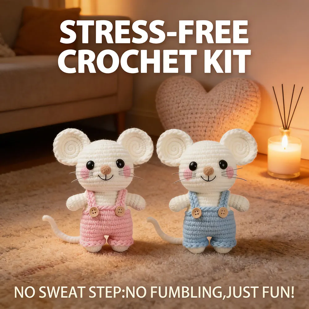 Crochet Kit, Mouse Overalls Crochet Starter Kit For Adult Beginners, Crochet Kits Amigurumi, DIY Craft Kit, Crochetkit Animals