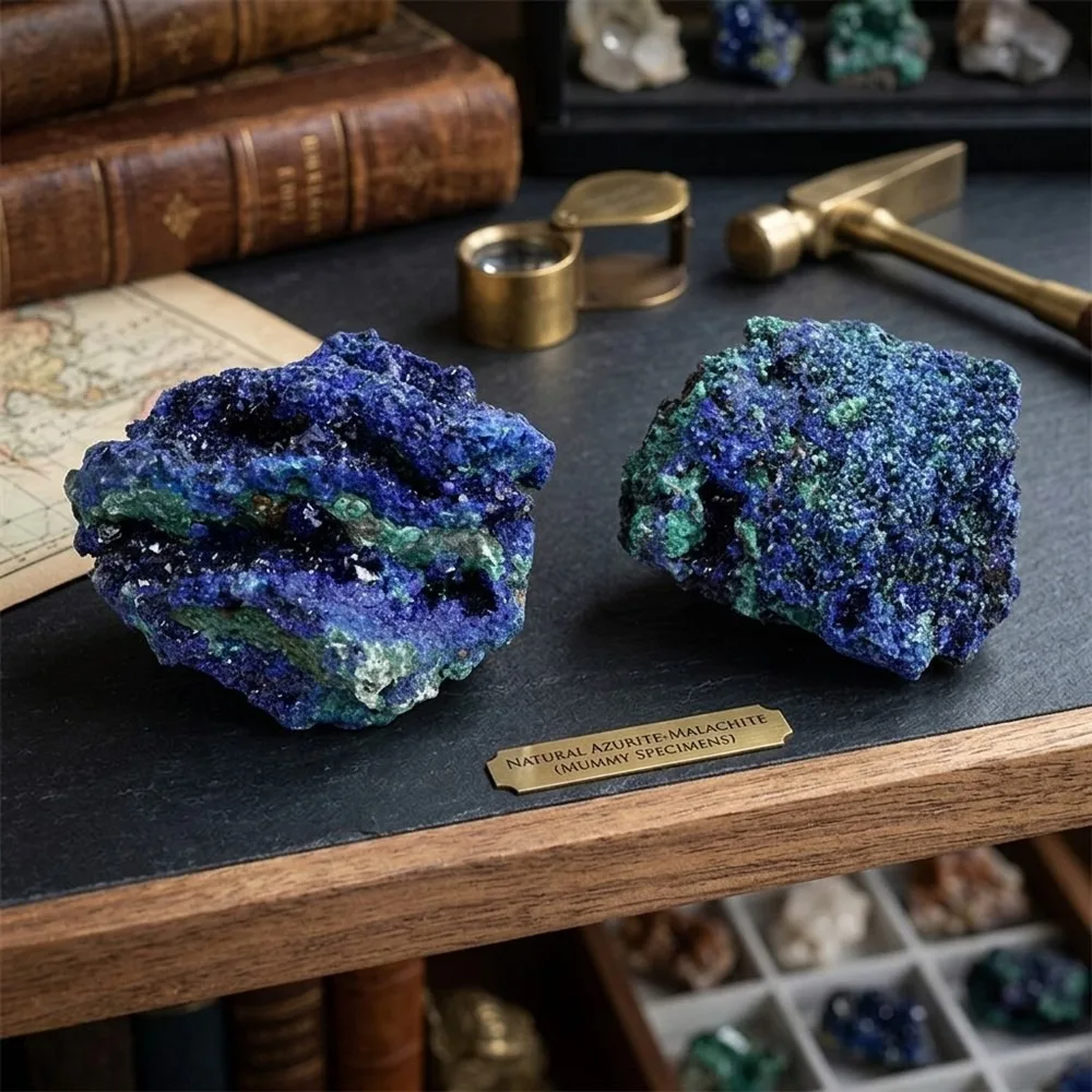 Natural Blue Azurite Green Malachite Geode Crystal Cluster Mineral Specimen for Teaching Research Reiki Healing Stone